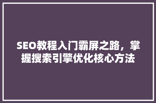 SEO教程入门霸屏之路，掌握搜索引擎优化核心方法