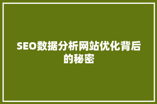 SEO数据分析网站优化背后的秘密 搜狗SEO