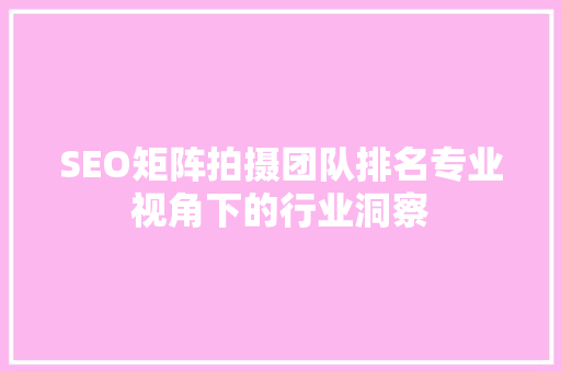 SEO矩阵拍摄团队排名专业视角下的行业洞察