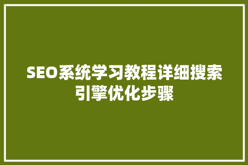 SEO系统学习教程详细搜索引擎优化步骤 搜狗SEO