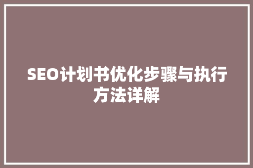 SEO计划书优化步骤与执行方法详解