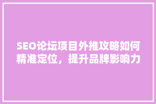 SEO论坛项目外推攻略如何精准定位，提升品牌影响力 GoogleSEO