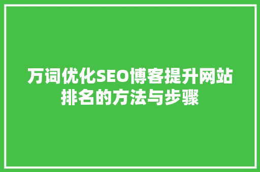 万词优化SEO博客提升网站排名的方法与步骤 搜狗SEO