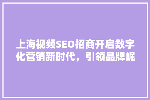 上海视频SEO招商开启数字化营销新时代，引领品牌崛起