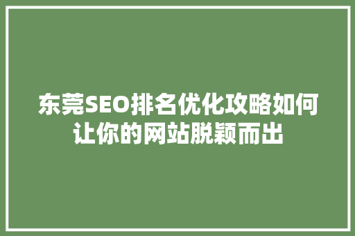 东莞SEO排名优化攻略如何让你的网站脱颖而出