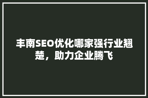 丰南SEO优化哪家强行业翘楚，助力企业腾飞 神马SEO