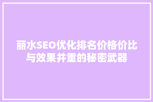 丽水SEO优化排名价格价比与效果并重的秘密武器 神马SEO
