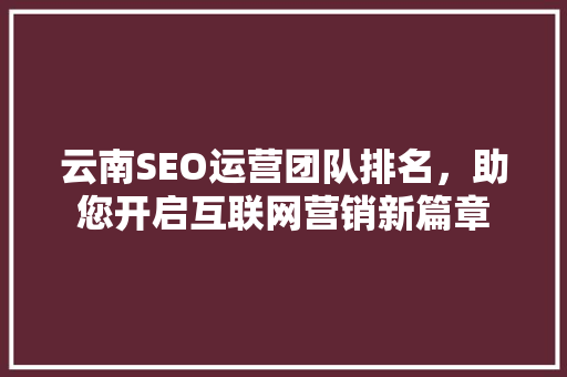 云南SEO运营团队排名，助您开启互联网营销新篇章