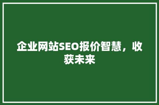 企业网站SEO报价智慧，收获未来 搜狗SEO