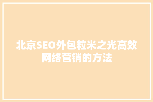 北京SEO外包粒米之光高效网络营销的方法 神马SEO