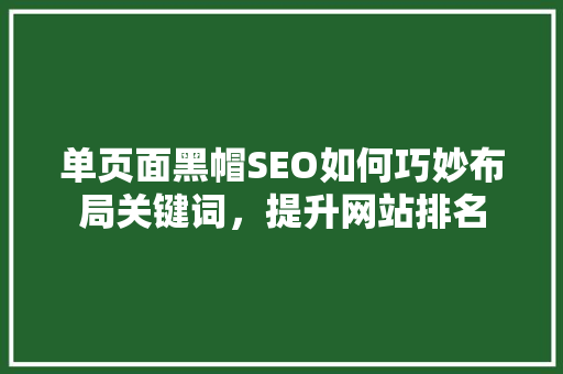 单页面黑帽SEO如何巧妙布局关键词，提升网站排名 神马SEO