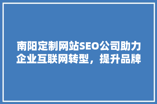 南阳定制网站SEO公司助力企业互联网转型，提升品牌竞争力 GoogleSEO