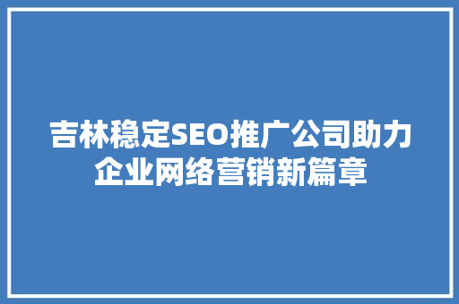 吉林稳定SEO推广公司助力企业网络营销新篇章
