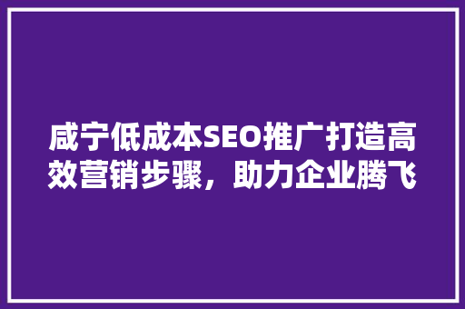 咸宁低成本SEO推广打造高效营销步骤，助力企业腾飞 GoogleSEO