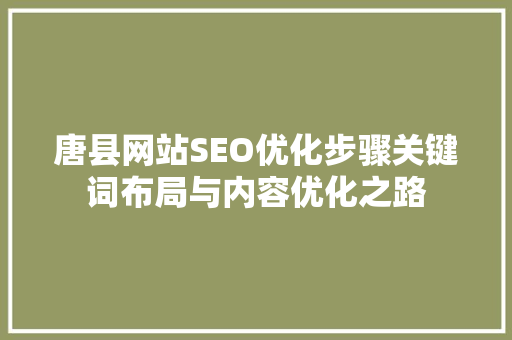 唐县网站SEO优化步骤关键词布局与内容优化之路 百度SEO