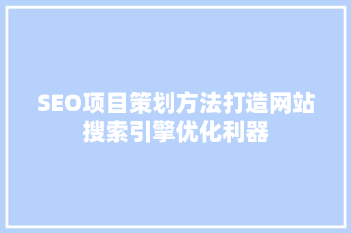 SEO项目策划方法打造网站搜索引擎优化利器 GoogleSEO
