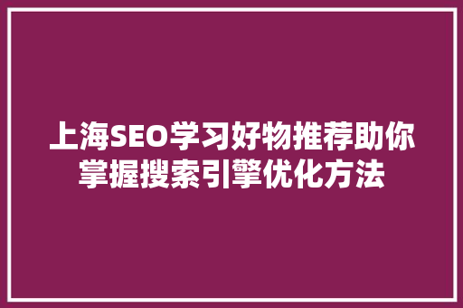 上海SEO学习好物推荐助你掌握搜索引擎优化方法 GoogleSEO