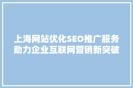 上海网站优化SEO推广服务助力企业互联网营销新突破