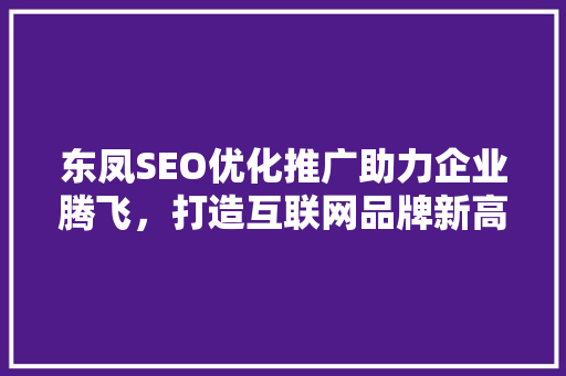 东凤SEO优化推广助力企业腾飞，打造互联网品牌新高度 百度SEO