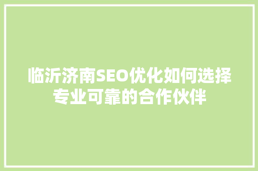 临沂济南SEO优化如何选择专业可靠的合作伙伴 GoogleSEO