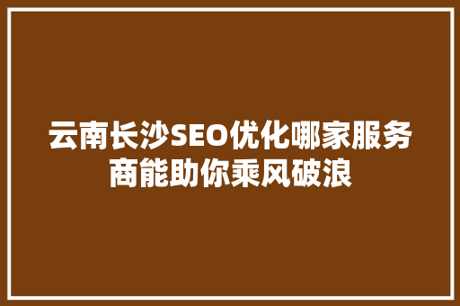 云南长沙SEO优化哪家服务商能助你乘风破浪