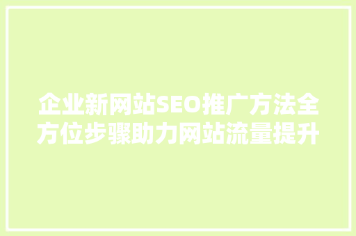 企业新网站SEO推广方法全方位步骤助力网站流量提升 神马SEO