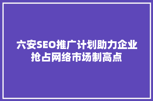 六安SEO推广计划助力企业抢占网络市场制高点 GoogleSEO