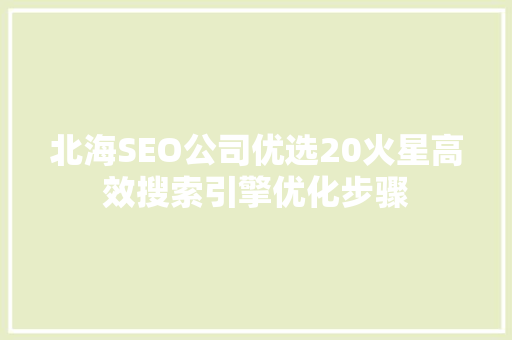 北海SEO公司优选20火星高效搜索引擎优化步骤 必应SEO