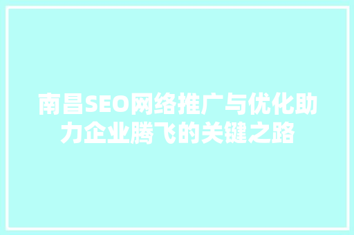 南昌SEO网络推广与优化助力企业腾飞的关键之路 GoogleSEO