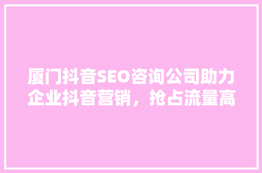 厦门抖音SEO咨询公司助力企业抖音营销，抢占流量高地 必应SEO