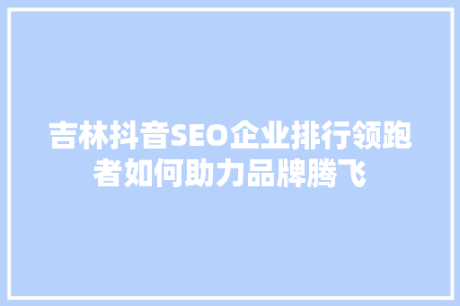 吉林抖音SEO企业排行领跑者如何助力品牌腾飞 神马SEO