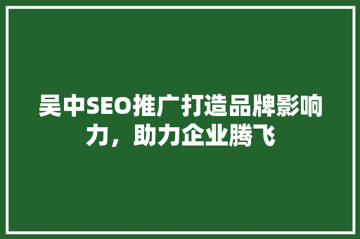 吴中SEO推广打造品牌影响力，助力企业腾飞 GoogleSEO