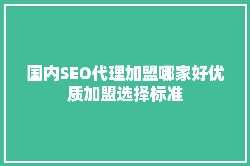 国内SEO代理加盟哪家好优质加盟选择标准 神马SEO