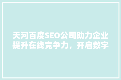 天河百度SEO公司助力企业提升在线竞争力，开启数字化营销新篇章 神马SEO