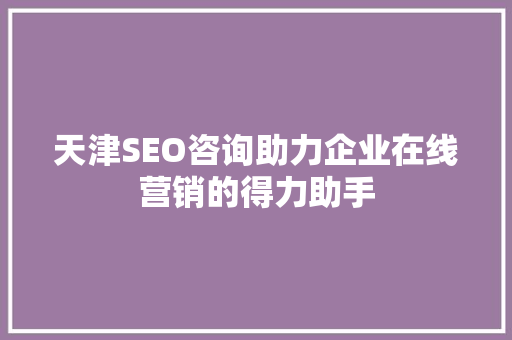 天津SEO咨询助力企业在线营销的得力助手 神马SEO