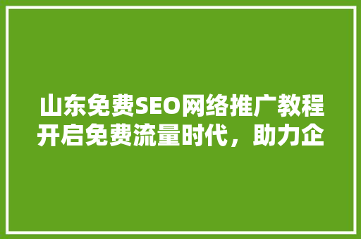 山东免费SEO网络推广教程开启免费流量时代，助力企业腾飞 神马SEO