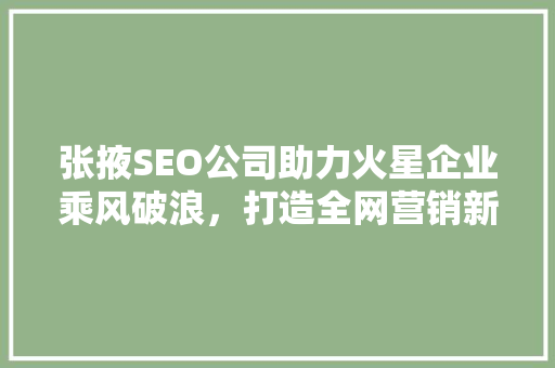 张掖SEO公司助力火星企业乘风破浪，打造全网营销新格局 神马SEO