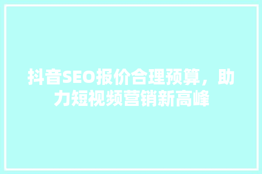 抖音SEO报价合理预算，助力短视频营销新高峰