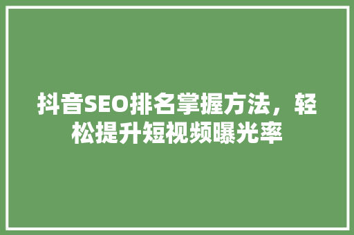 抖音SEO排名掌握方法，轻松提升短视频曝光率