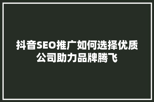 抖音SEO推广如何选择优质公司助力品牌腾飞