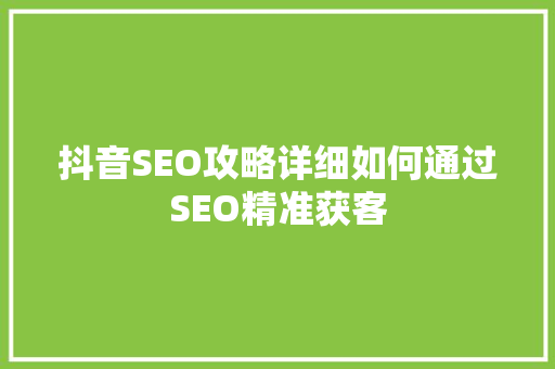 抖音SEO攻略详细如何通过SEO精准获客