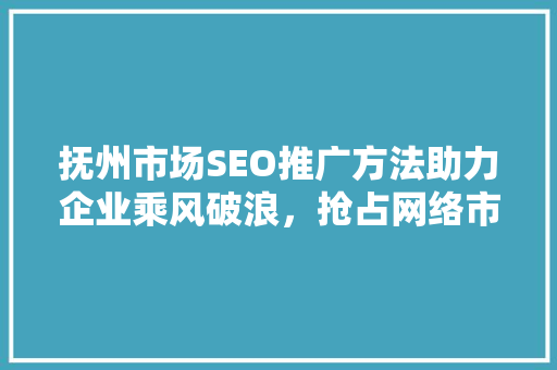 抚州市场SEO推广方法助力企业乘风破浪，抢占网络市场制高点 必应SEO