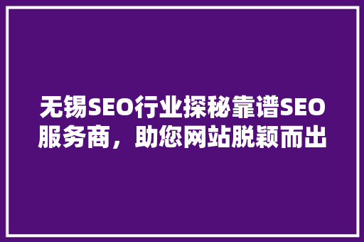 无锡SEO行业探秘靠谱SEO服务商，助您网站脱颖而出 GoogleSEO