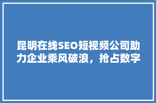昆明在线SEO短视频公司助力企业乘风破浪，抢占数字营销制高点