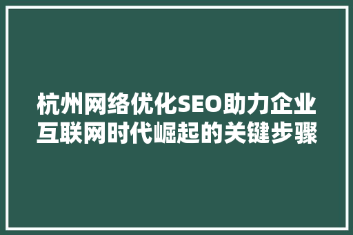 杭州网络优化SEO助力企业互联网时代崛起的关键步骤