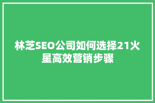 林芝SEO公司如何选择21火星高效营销步骤 必应SEO