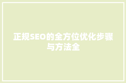 正规SEO的全方位优化步骤与方法全