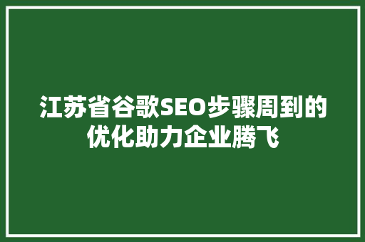 江苏省谷歌SEO步骤周到的优化助力企业腾飞 搜狗SEO