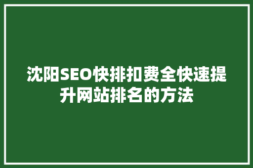 沈阳SEO快排扣费全快速提升网站排名的方法 神马SEO