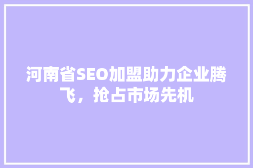 河南省SEO加盟助力企业腾飞，抢占市场先机 百度SEO